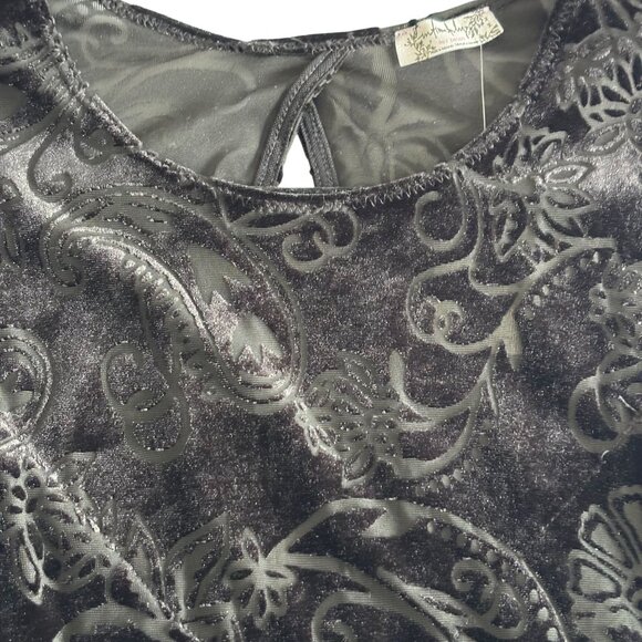 Free People Black Velvet Floral Sleeveless Bodycon Mini Dress Keyhole Back M - Picture 8 of 13